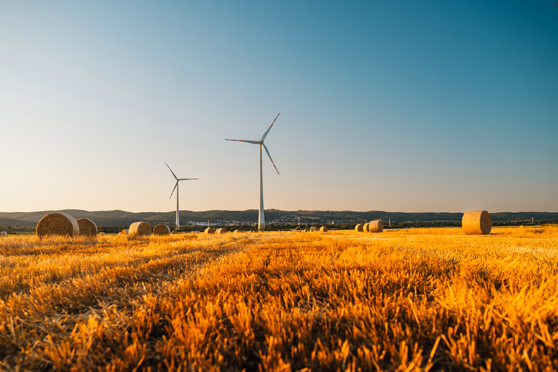 Morgenstimmung am Feld mit Windrädern
