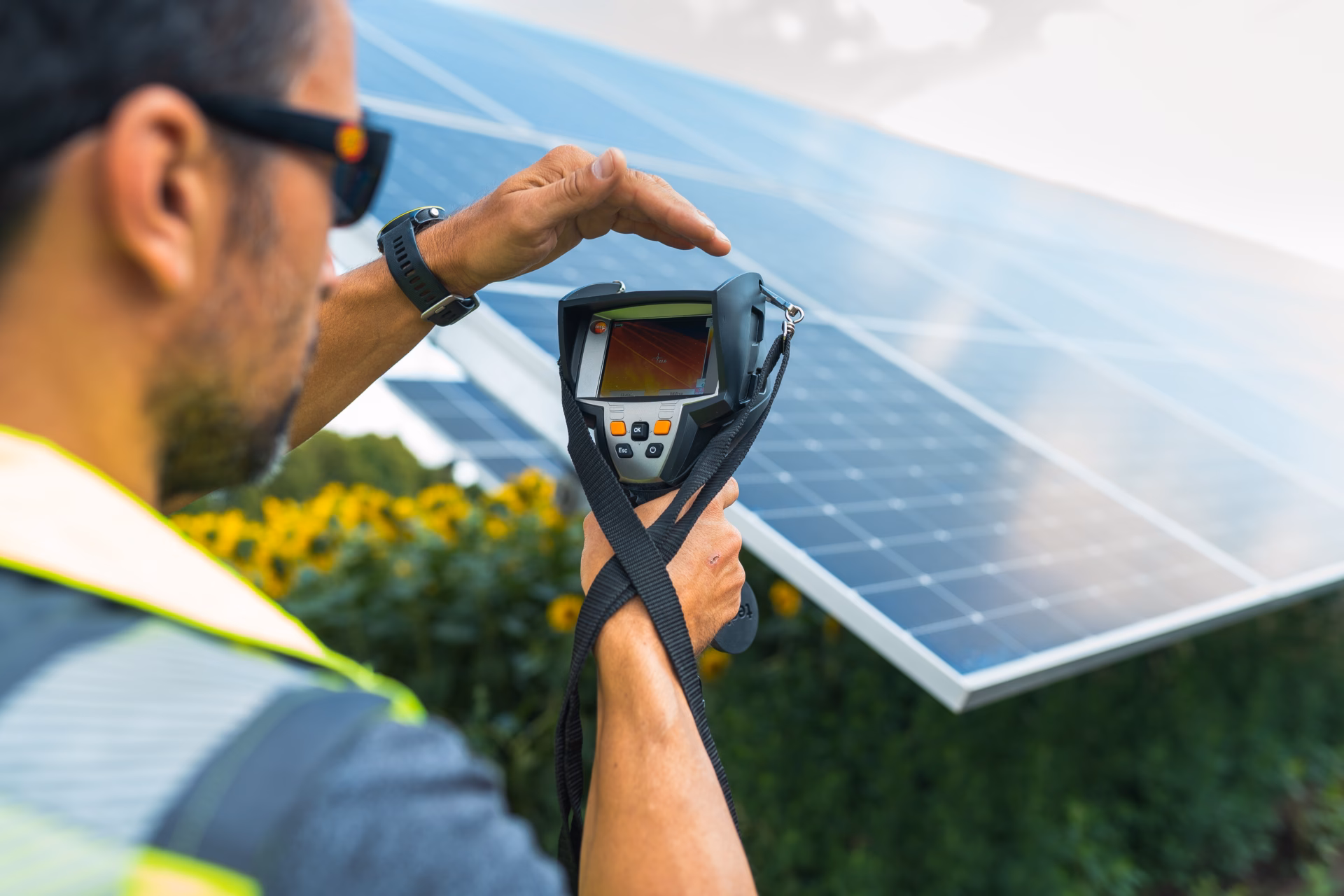 Ingenieur untersucht Messwerte am Messgerät - Sonnenenergie