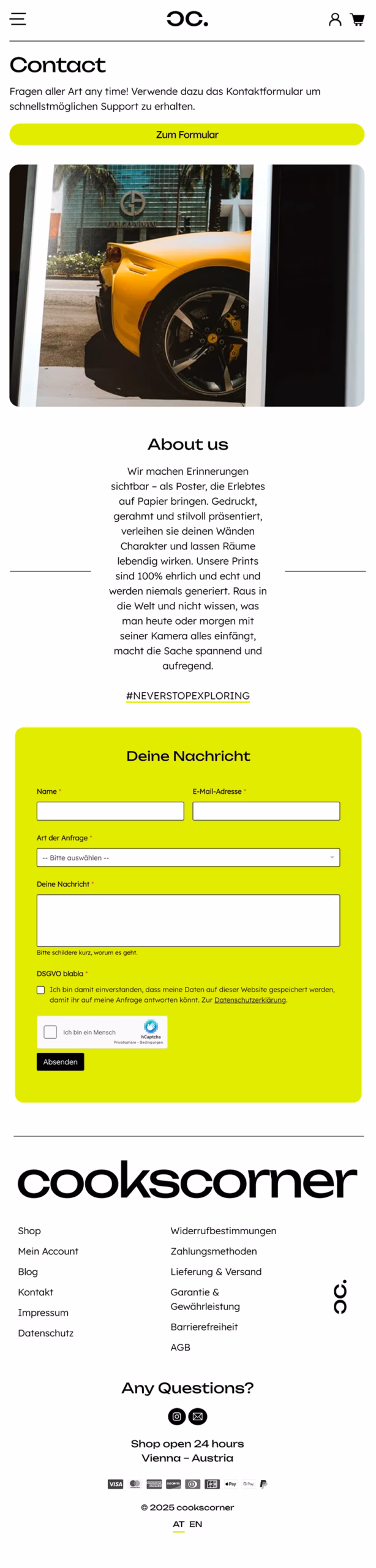 Kontaktseite cookscorner mit Formular