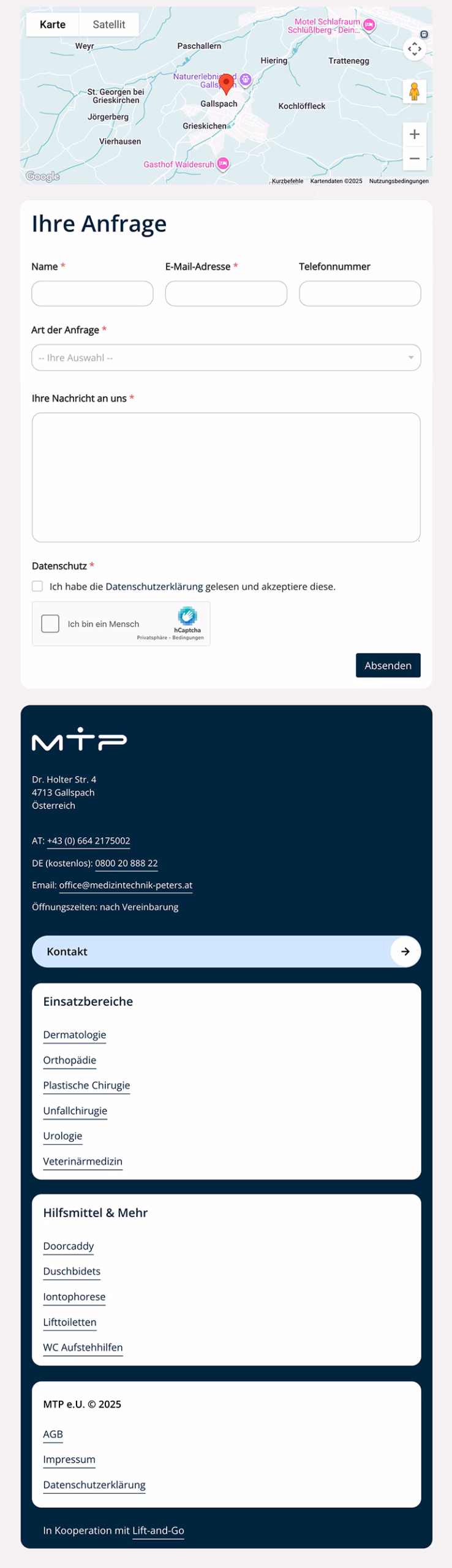 Medizintechnik Peters Kontaktseite - Websitedesign